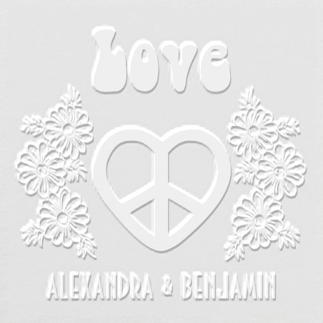 Love Heart Peace Sign Daisies Couple Name Embosser (Design)