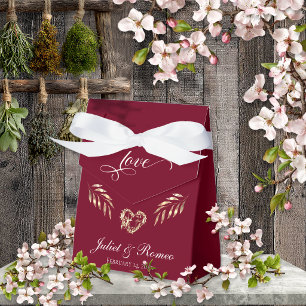 Love & Heart Personalized - Burgundy Favor Boxes