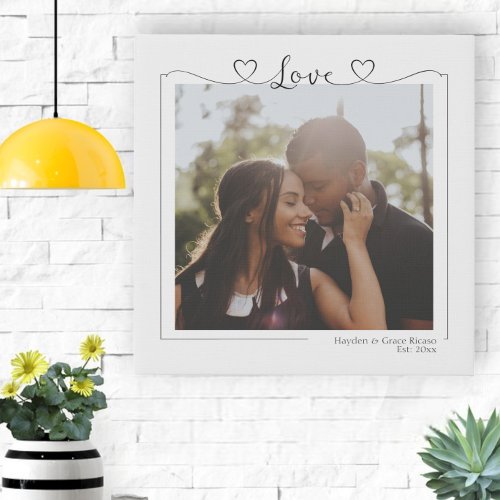 Love Heart Personalized Photo and Text Typography Faux Canvas Print