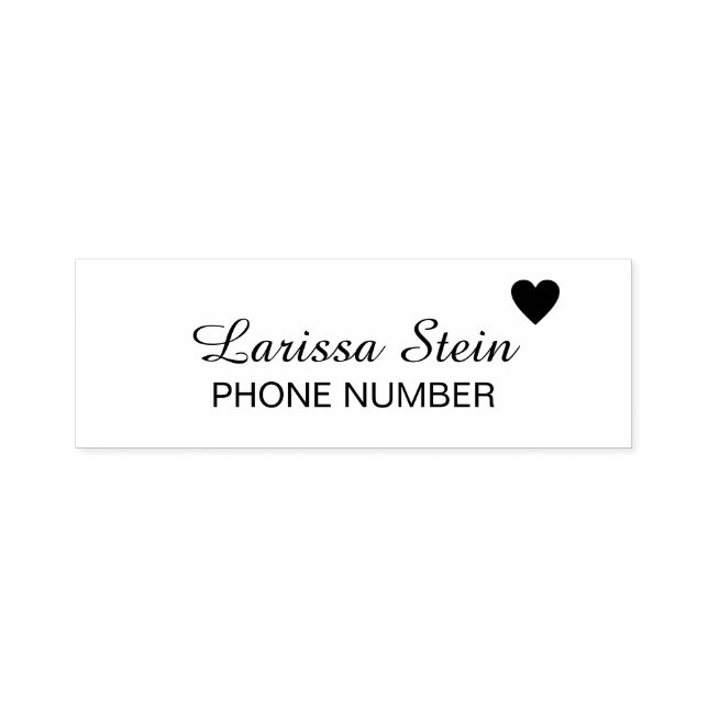 love heart + phone number + name  self-inking stamp (Design)