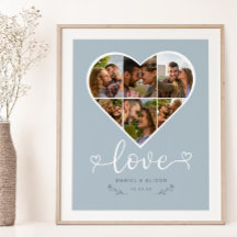 Love Heart Photo Collage Grid Couple Blue