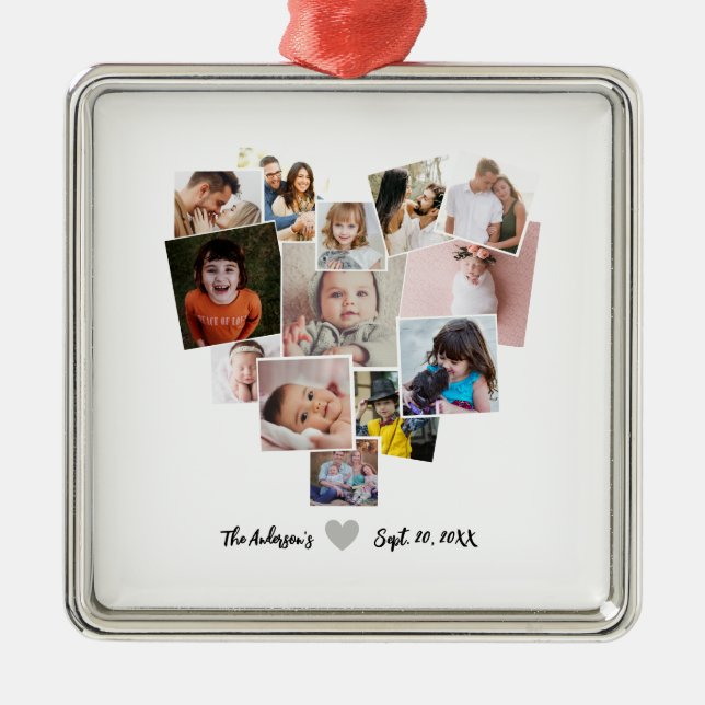 Love Heart Photo Collage Metal Ornament (Front)