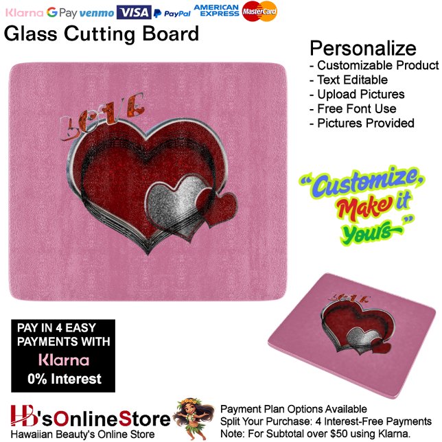 Love Heart Pink Cooking Kitchen Glass Cutting Board (Love Heart Pink Cooking Kitchen Glass Cutting Board.)