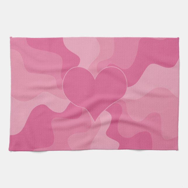 Love Heart - Pink Kitchen Towel (Horizontal)