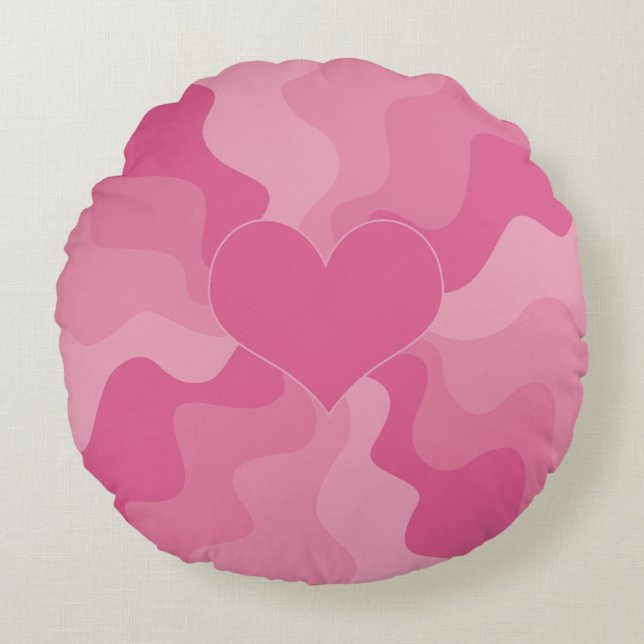 Love Heart - Pink Round Pillow (Front)