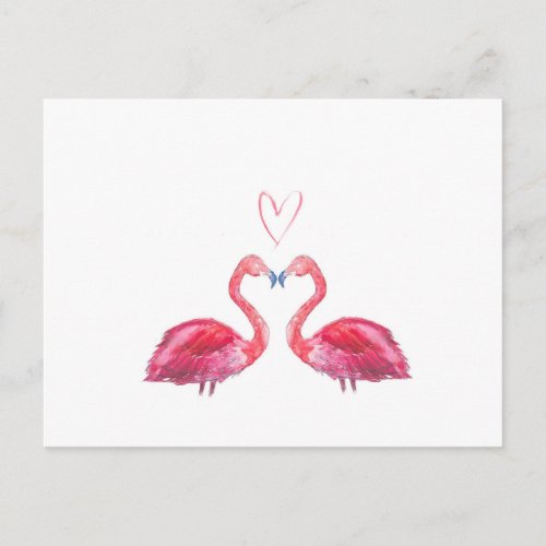 Love heart pink watercolour flamingos postcard