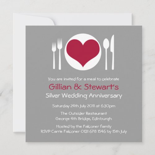 Love Heart Plate Anniversary Dinner Invitation