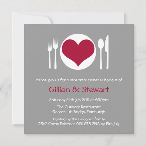 Love Heart Plate Rehearsal Dinner Invitation