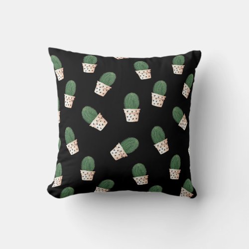 Love Heart Pot Plant Cactus Floral Pattern Throw Pillow