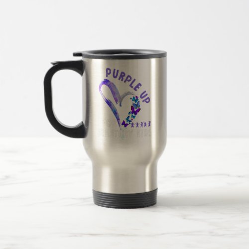 Love Heart Purple Up Military Child Month Military Travel Mug