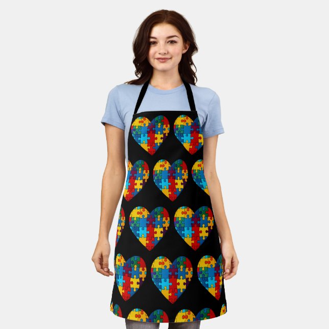 Love Heart Puzzle Acceptance Autism Awareness Apron (Worn)