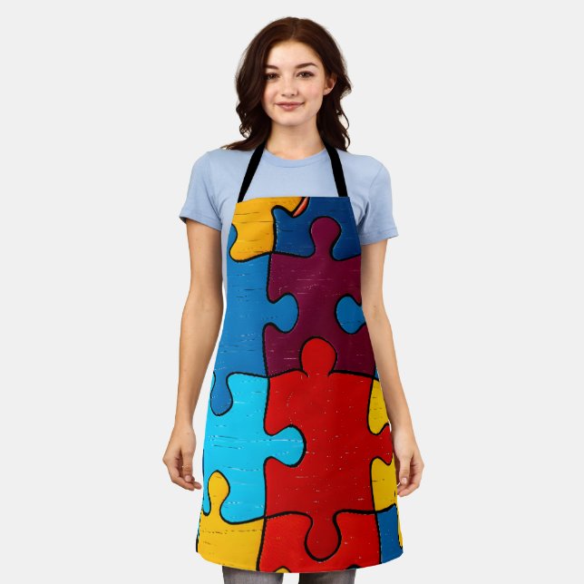 Love Heart Puzzle Acceptance Autism Awareness Apron (Worn)