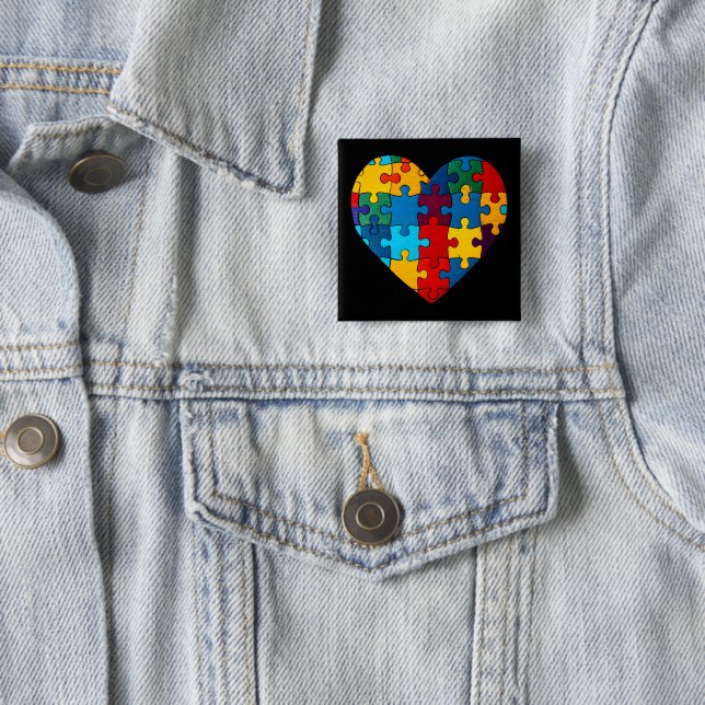 Love Heart Puzzle Acceptance Autism Awareness Button (In Situ)