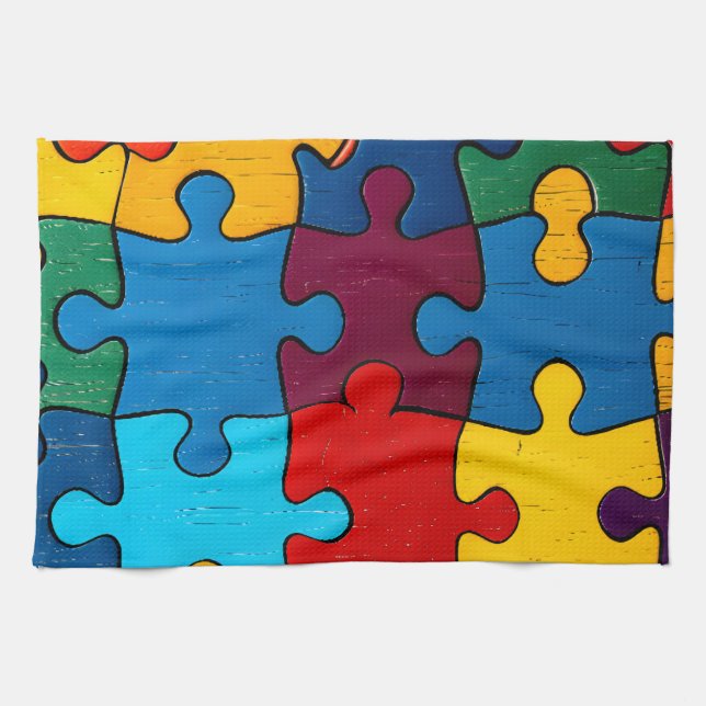 Love Heart Puzzle Acceptance Autism Awareness Kitchen Towel (Horizontal)