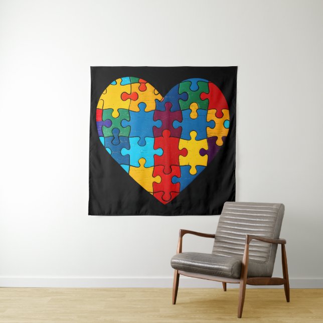 Love Heart Puzzle Acceptance Autism Awareness Tapestry (In Situ)