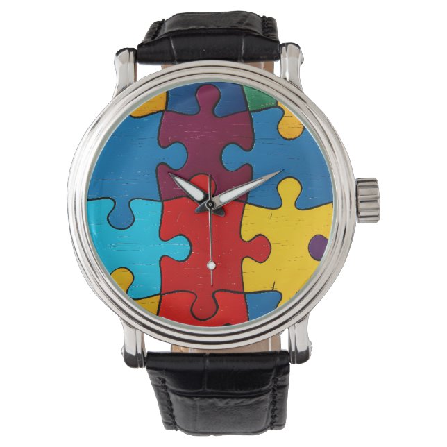 Love Heart Puzzle Acceptance Autism Awareness Watch (Front)