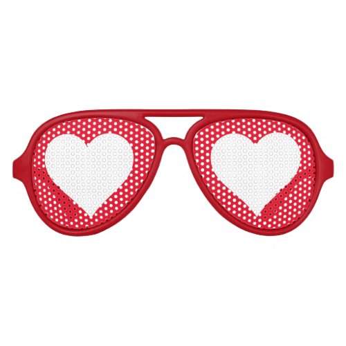 Love Heart Red and White Romantic Aviator Sunglasses