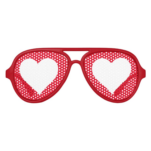 Love Heart Red and White Romantic Aviator Sunglasses (Front)
