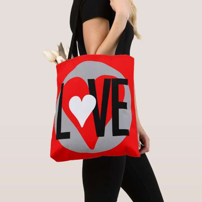 Love Heart Red Black Tote Bag (Close Up)