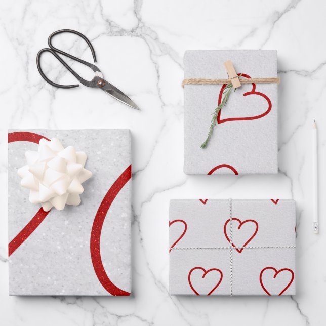 Love Heart Red Glitter Valentine's Wrapping Paper  (Front)
