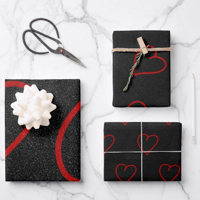 Love Heart Red Glitter Valentine's Wrapping Paper  (Front)