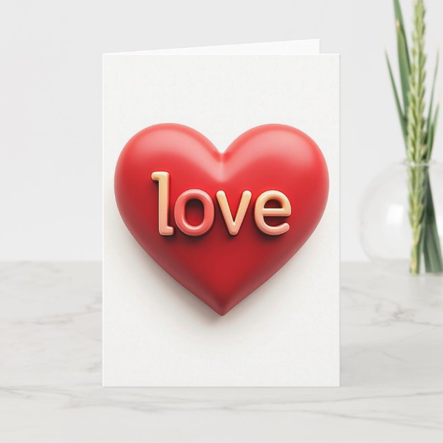 Love Heart Red Gold Embossed Card (Front)