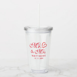 Love Heart red Personalized Wedding mr & mrs Acry Acrylic Tumbler