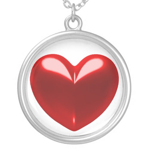 Love heart red silver plated necklace