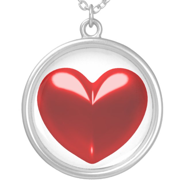 Love heart red silver plated necklace (Front)