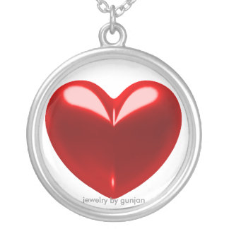 Love heart red silver plated necklace