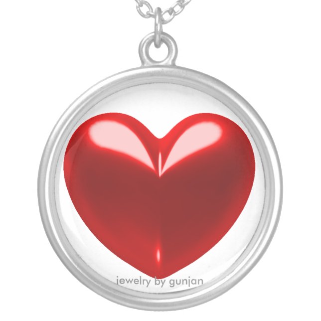 Love heart red silver plated necklace (Front)