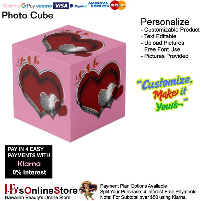Love Heart Red Silver with Pink Background Cube  (Love Heart Red Silver with Pink Background Cube.)