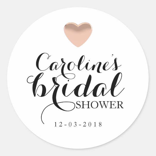 Love Heart Rose Gold Bridal Shower Sticker (Front)