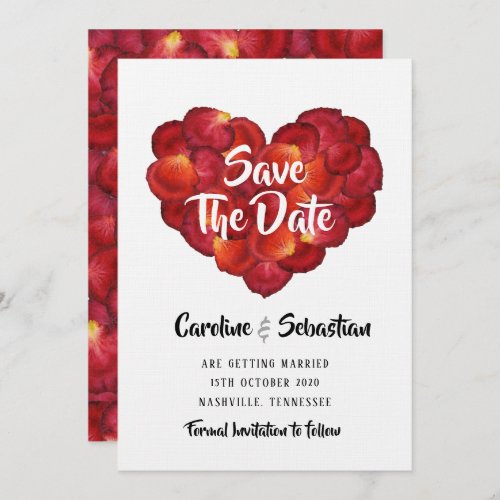 Love Heart Rose Petals Save the Date Card