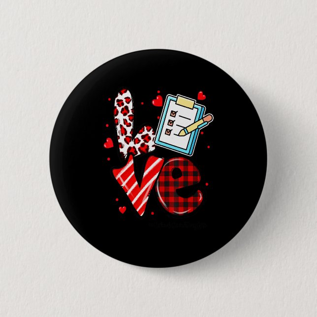 Love Heart School Secretary Life Valentines Day Gi Button (Front)