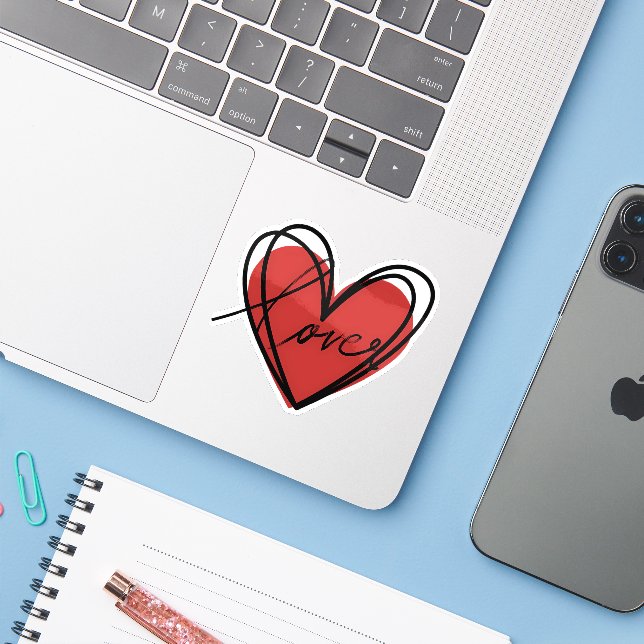  Love Heart Scribble Sticker (Laptop w/ iPhone)