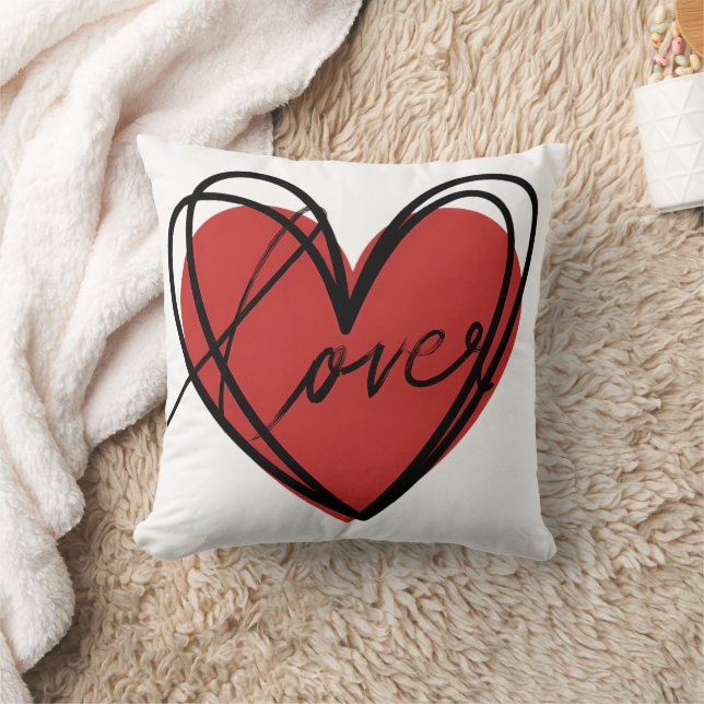  Love Heart Scribble Throw Pillow (Blanket)