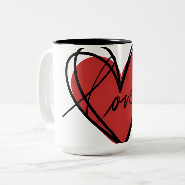  Love Heart Scribble Two-Tone Coffee Mug (Front Left)