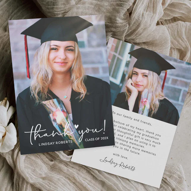 Love Heart Script Class of 2024 Graduation Photo Thank You Card | Zazzle