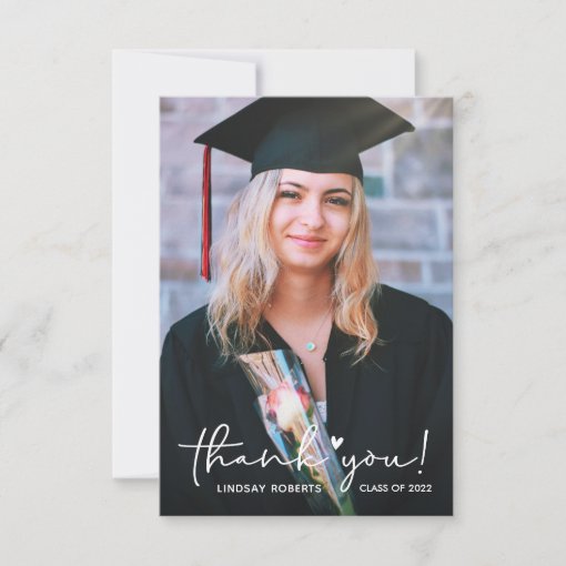 Love Heart Script Class of 2024 Graduation Photo Thank You Card | Zazzle