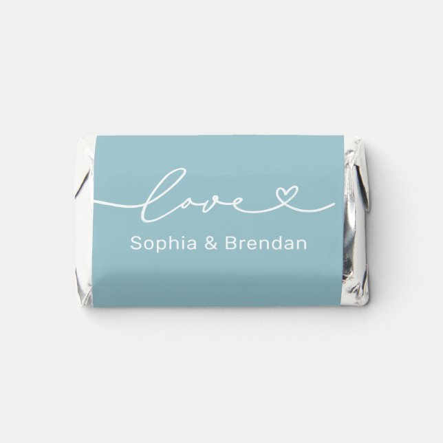 Love Heart Script Custom Aqua Blue Wedding Hershey's Miniatures (Front)