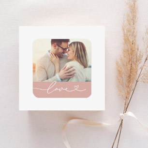 Love Heart Script Custom Muted Pink Wedding Photo Square Sticker