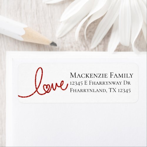 Love Heart Script  Modern Red and White Address Label