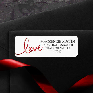 Love Heart Script | Modern Red and White Address Label