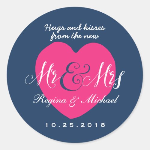 Love Heart Script Mr and Mrs Wedding Favor Sticker