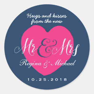 Love Heart Script Mr and Mrs Wedding Favor Sticker