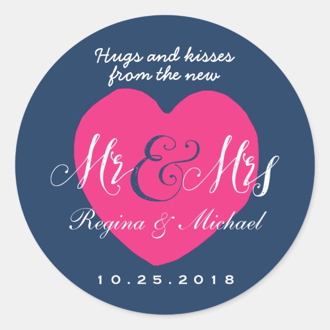 Love Heart Script Mr and Mrs Wedding Favor Sticker (Front)