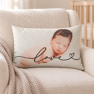 Love Heart Script Photo Black Text Lumbar Pillow