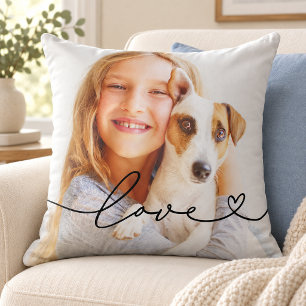 Love Heart Script Photo Black Text Throw Pillow