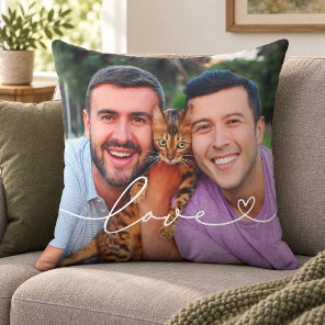 Love Heart Script Photo Couple White Throw Pillow